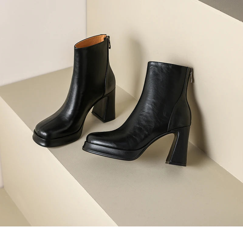 Night Club Platform Thick Heel Women Ankle Boots Fashion Square Toe Slim Short Booties Party Stripper Female Shoes boots_platform