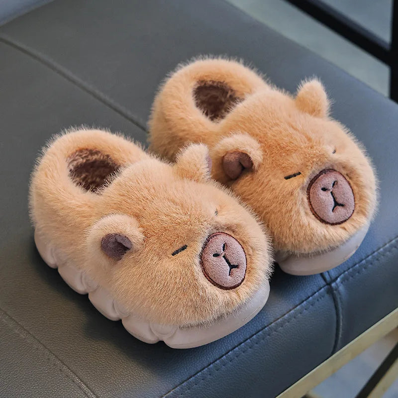 Capybara Winter Cartoon Parent-child Cotton Shoes Warm Plush Slippers Children's Anti Slip Platform Women Indoor Warm Home Shoes kids_shoes