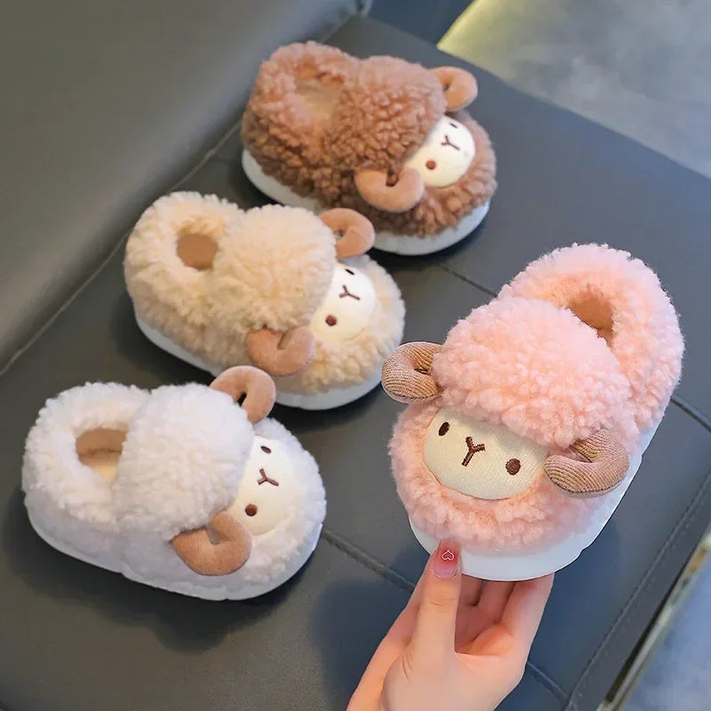 Winter Children Cotton Slippers Boys Girls Warm Anti Slip Home Slipper Fashion Cute Cartoon Alpaca Kids Parent-Child Plush Shoes kids_shoes