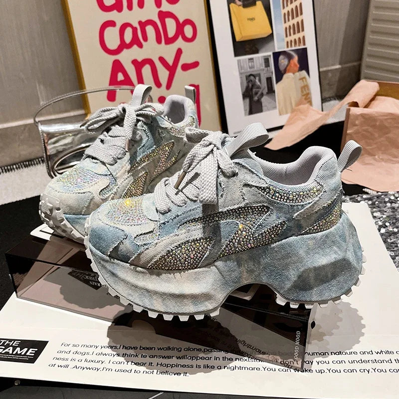 Women's Sneaker Crystal Platform High Heels Sport Shoes 2025 Autumn Luxury New Lace Up Running Hiking Shoes Casual Mujer Zapatos sneakers_platform