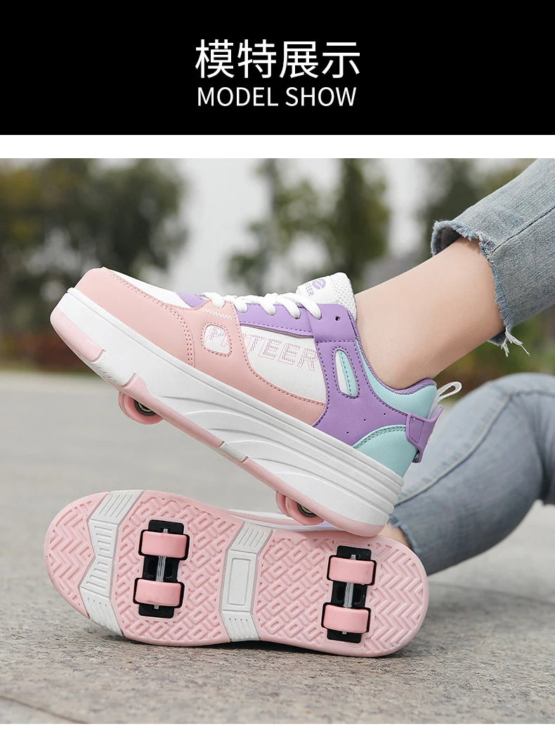 Fashion Double Row 4-Wheel Skates Roller Shoes with Wheels Dual-Purpose Roller Sneakers for children and adults kids_shoes