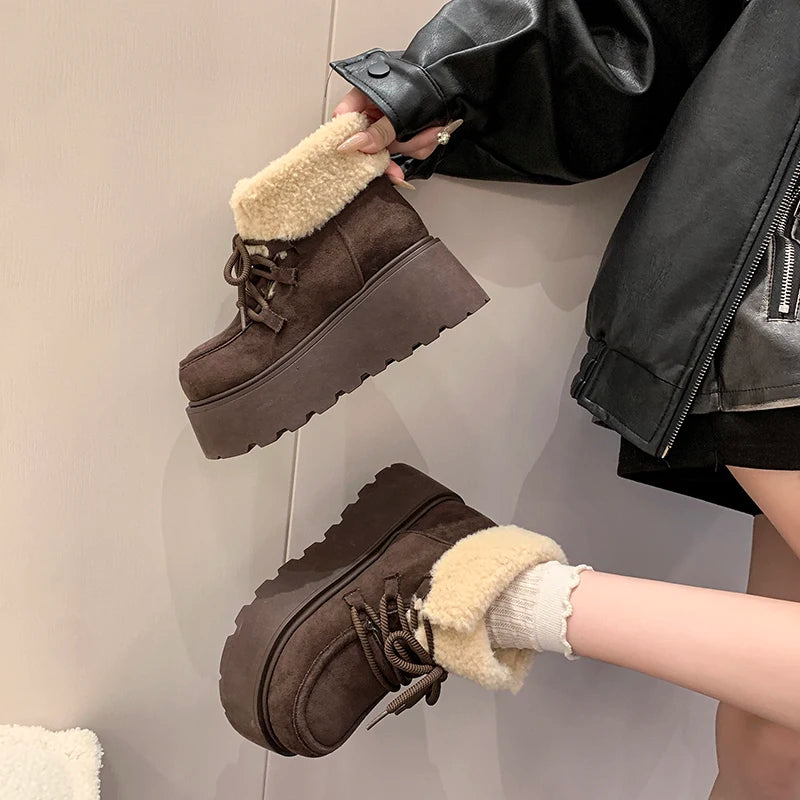 Winter Chunky Platform Heels Women Fur Snow Boots Keep Warm Height Increase Warm Cotton Short Booties Shoes Zapatos Mujer boots_platform