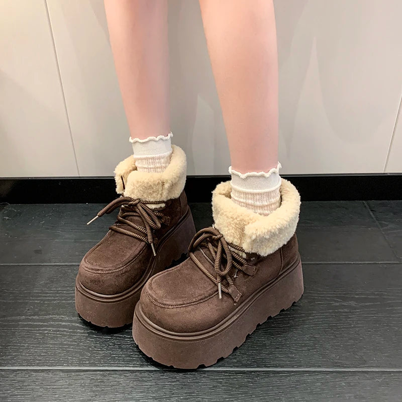 Winter Chunky Platform Heels Women Fur Snow Boots Keep Warm Height Increase Warm Cotton Short Booties Shoes Zapatos Mujer boots_platform