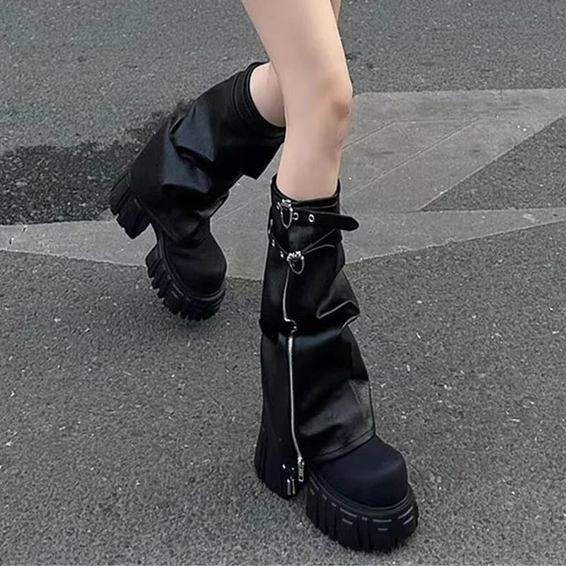 Designer Women's High Boots Platform Knee High Heeled Shoes Winter 2025 Goth Motorcycle Boots New Walking Chelsea Mujer Botas boots_platform