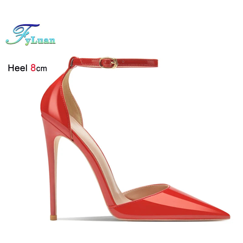 6cm 8cm 10cm 12cm Patent Leather Women Ankle Strap Pumps Pointed Toe Sexy High Heel Shoes Customize 33-46 Stiletto Talon Femme heels_stiletto