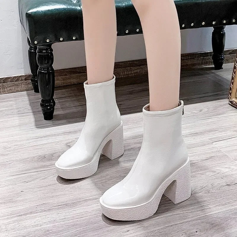 2025 New Platform Women Ankle Boots Leather Fashion High Heels Shoes Trend Designer Classic Chunky Pumps Goth Winter Botas Mujer boots_platform