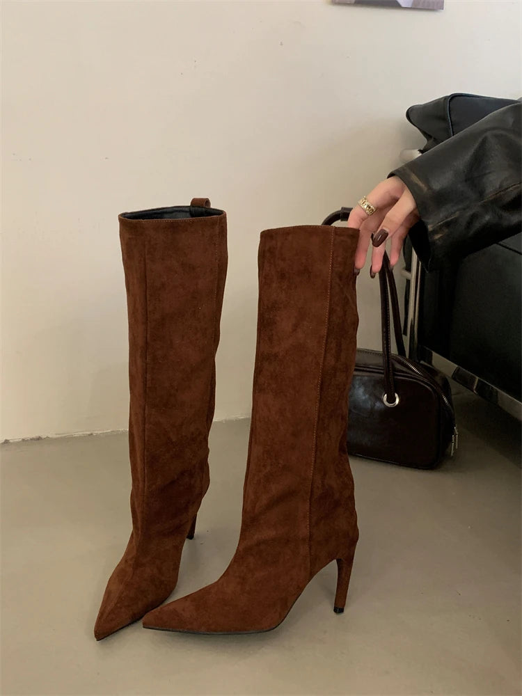 Eilyken Street Style Winter Pointed Toe Women Knee-High Boots Sexy Thin Thin Heels Female Shoes Punk Vintage Long Booties boots_highheel