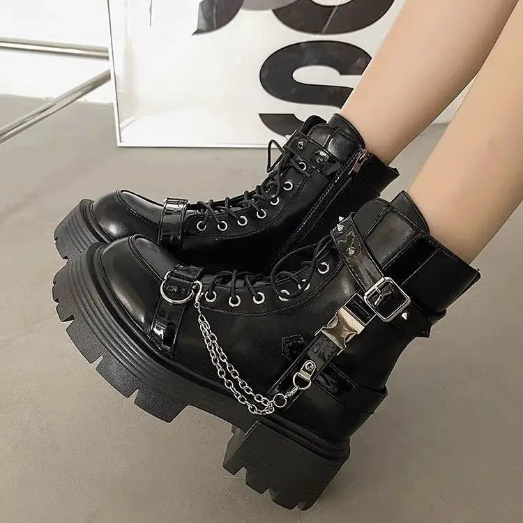 No Slip Soft Bottom Motorcycle Boots for Women Ankle Boots Outdoor Soft Bottom Women Platform Boots Botas Altas Plataforma Mujer boots_platform