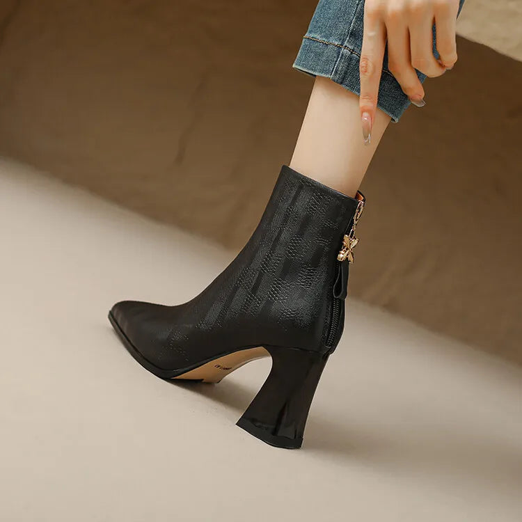 NEW Autumn Women Boots Pointed Toe Chunky Heel Boots Genuine Leather Shoes for Women Concise Ankle Boots High Heel Female boots_highheel