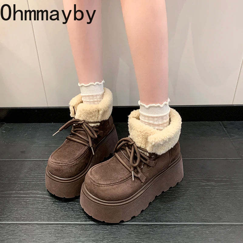 Winter Chunky Platform Heels Women Fur Snow Boots Keep Warm Height Increase Warm Cotton Short Booties Shoes Zapatos Mujer boots_platform