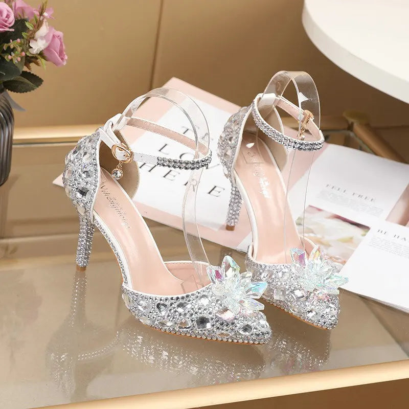 2025 Spring New Crystal Flash Diamond 7 Colors Wedding Bridesmaid Shoes Banquet Stiletto Women's Shoes heels_bridal