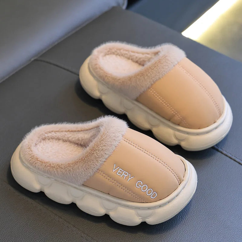 Children Cotton Shoes Britain Style Kids Classic Slippers Solid Color Sewing Plush Warm Winter Boys Girls Fashion Slippers kids_shoes