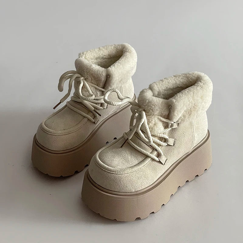 Winter Chunky Platform Heels Women Fur Snow Boots Keep Warm Height Increase Warm Cotton Short Booties Shoes Zapatos Mujer boots_platform