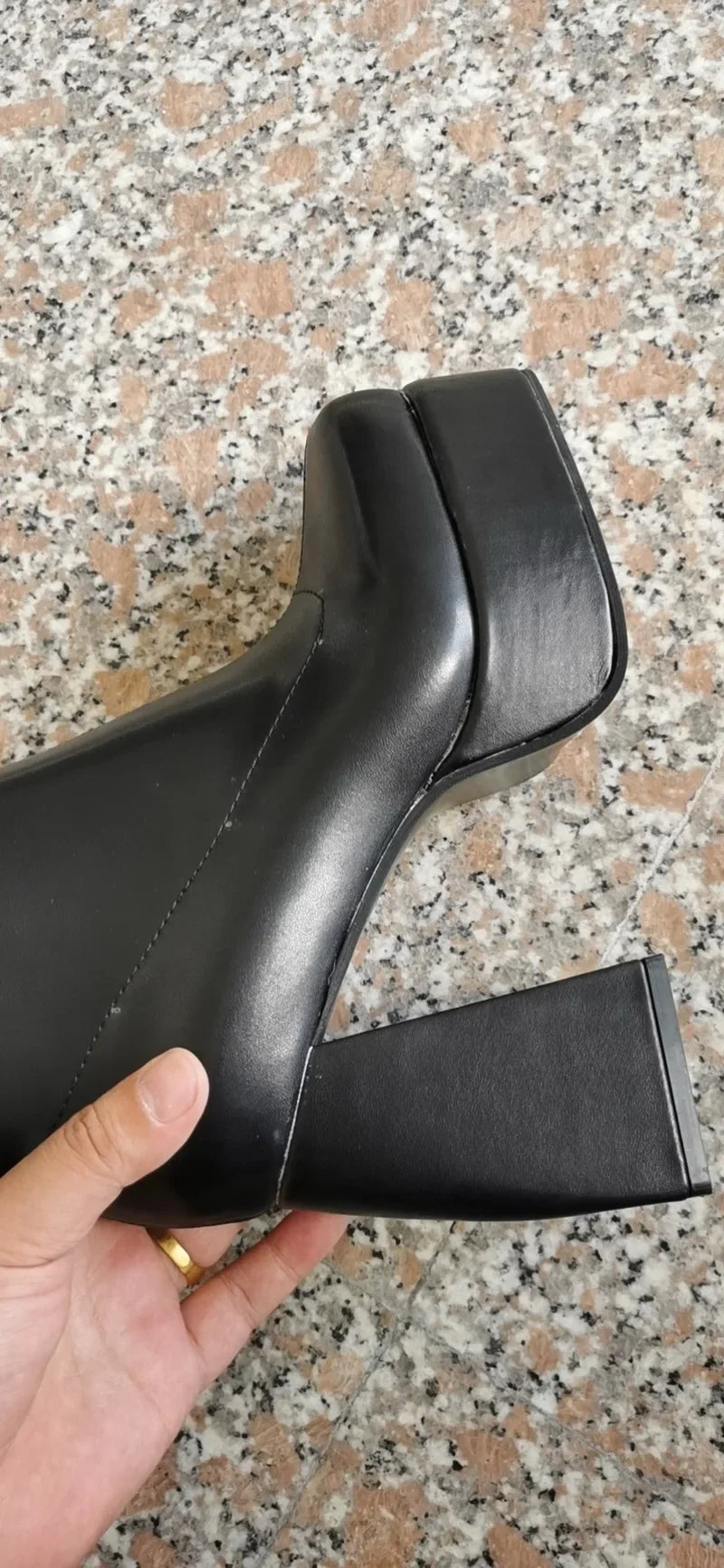 Autumn/Winter Square Headed Thick High Heels Knee-High Elastic Boots for Womens on Platform Black Knight Boot Sexy Party Pumps boots_platform