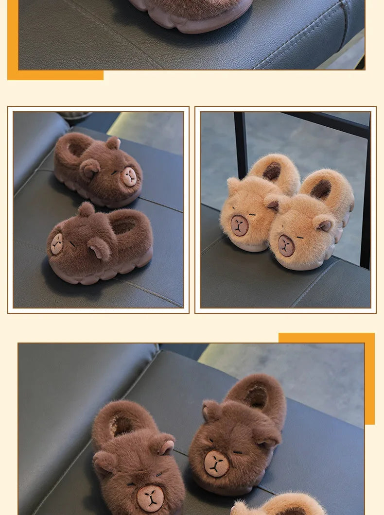 Capybara Winter Cartoon Parent-child Cotton Shoes Warm Plush Slippers Children's Anti Slip Platform Women Indoor Warm Home Shoes kids_shoes