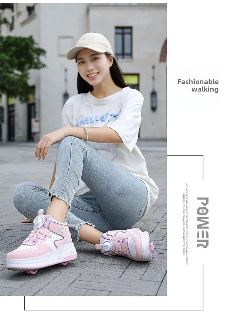 2026 Autumn Winter Popular Children's Roller Skates Men Women's Sport Shoes With Rotating Buckle And Wheels Single Row Skating kids_shoes