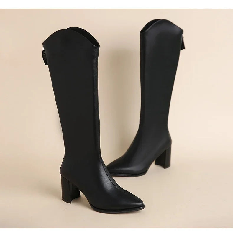 Plus Size 34-43 New Women Boots Zipper Thick High Heels Simple Thick High Heels Autumn Winter Boots Knee High Botas boots_highheel