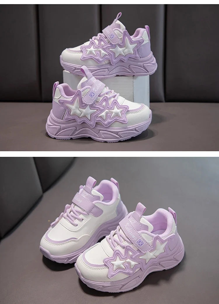 Children Casual Shoes for Girls Fashion Classic with Stars Girls Sports Running Sneakers Breathable PU + Rubber Anti-skid Soft kids_shoes