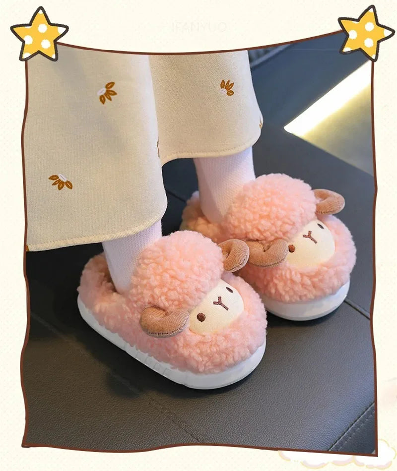 Winter Parent-child Warm Cotton Slippers Plush Children Cotton Boots Cute Cartoon Boys Girls Kids Anti Slip Indoor Home Slippers kids_shoes