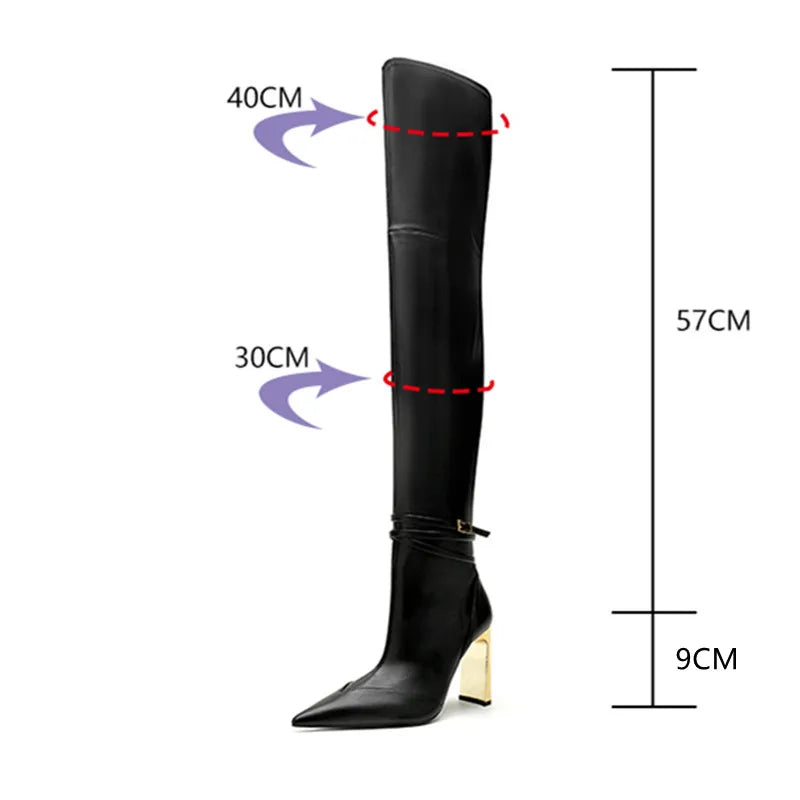 Fashion Autumn Winter Soft Leather Stretch Women Thigh high Boots Elegant Pointed toe High heels Over the knee Boots Party Shoes boots_highheel