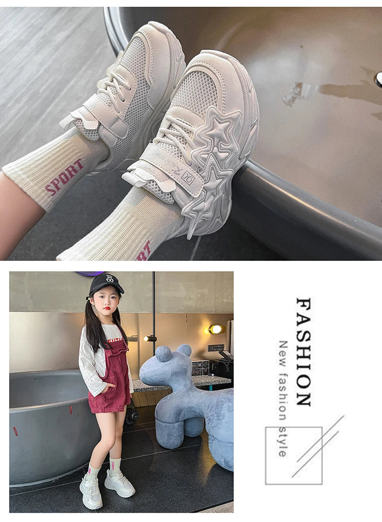 Children Casual Shoes for Girls Fashion Classic with Stars Girls Sports Running Sneakers Breathable PU + Rubber Anti-skid Soft kids_shoes