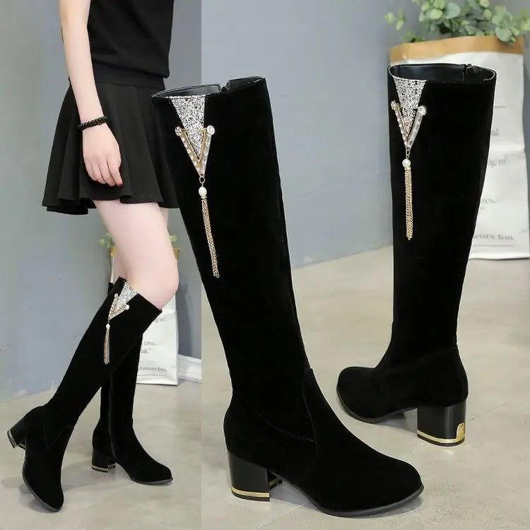 Heels Women's Boots Side Zippers  Women's Long Boots Thick Heels High Shoes for Women High Heels  Autumn Winter 2026 New boots_highheel