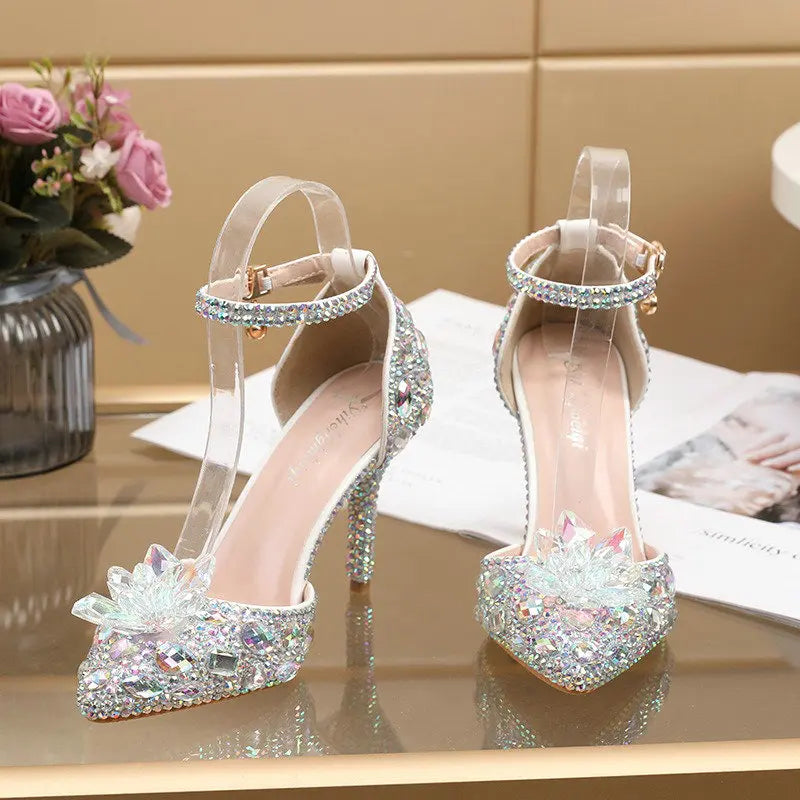 2025 Spring New Crystal Flash Diamond 7 Colors Wedding Bridesmaid Shoes Banquet Stiletto Women's Shoes heels_bridal