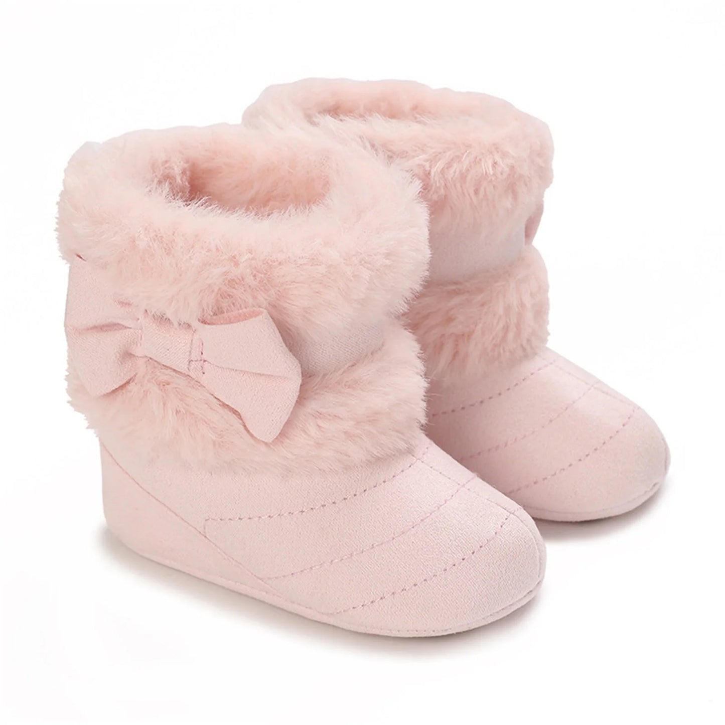 Baby Girls Winter Snow Boots Cute Bowknot Fuzzy Crib Shoes Footwear Infant Warm Infant First Walker Shoes with Non-Skid Soles kids_shoes