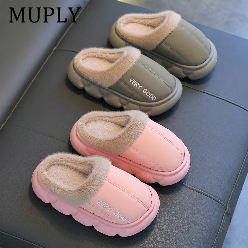 Children Cotton Shoes Britain Style Kids Classic Slippers Solid Color Sewing Plush Warm Winter Boys Girls Fashion Slippers kids_shoes