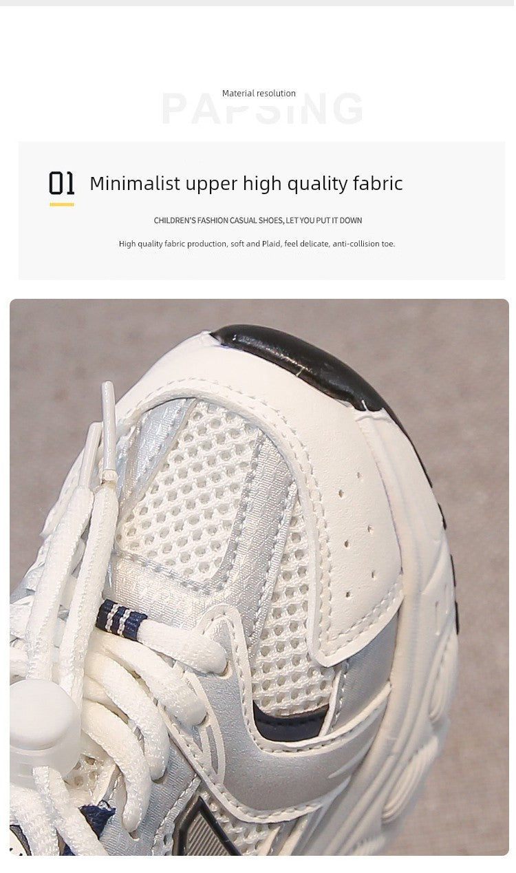 Kids White Sneaker 2025 Spring Mesh Breathable Boys and Girls Trendy Dad Shoes Children's Casual Running Shoes kids_shoes