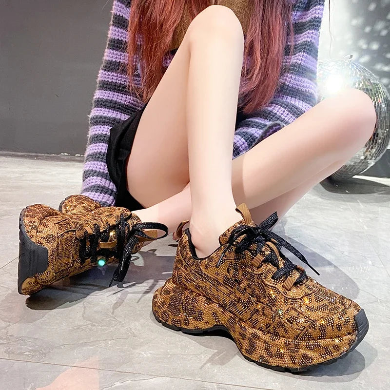 Luxury Full Diamond Thick soled Sneakers Designer Anti slip Running Shoes Women's Fashion Tennis ShoesHigh Quality Casual Shoes sneakers_platform