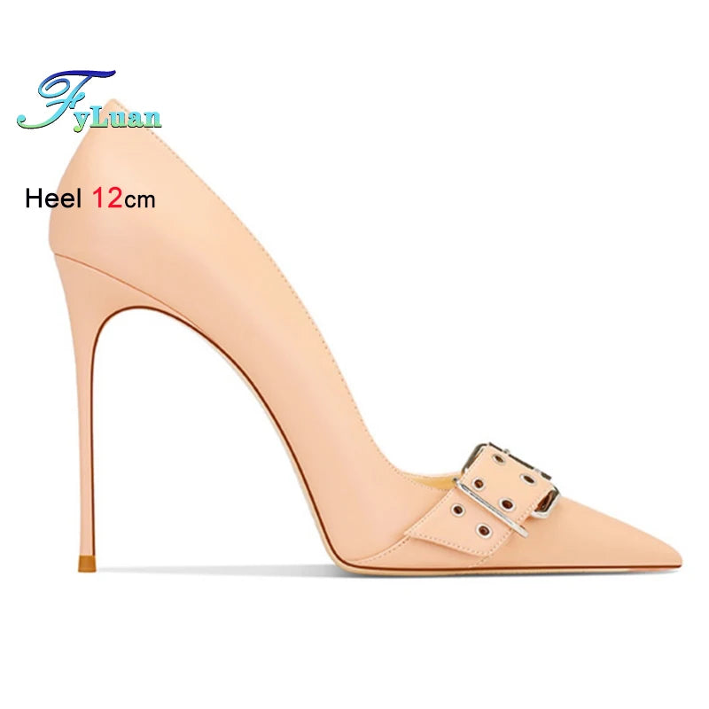 12CM Stiletto Women Pointed Party Shoes Fashion Women Buckle Strap Designer Shallow Elegant Office Pumps Matte Black High Heels heels_stiletto