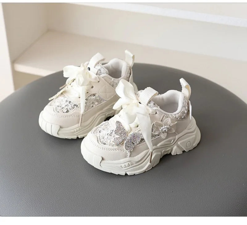 1-6Y New Girls' Sports Shoes Anti Slip Soft Sole Sequin Shinny Butterfly Cute Tennis Running Shoes Princess Shoes for Baby Girls kids_shoes