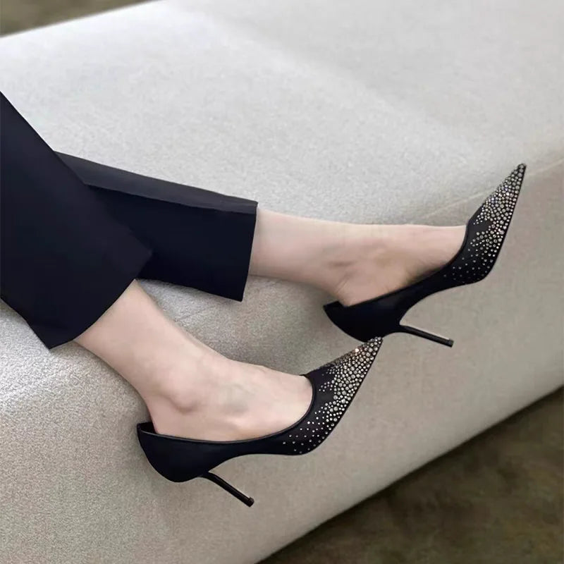 Spring and Autumn 2025 New   Mesh Pointed Shallow Mouth Sexy Stiletto Shoes heels_stiletto
