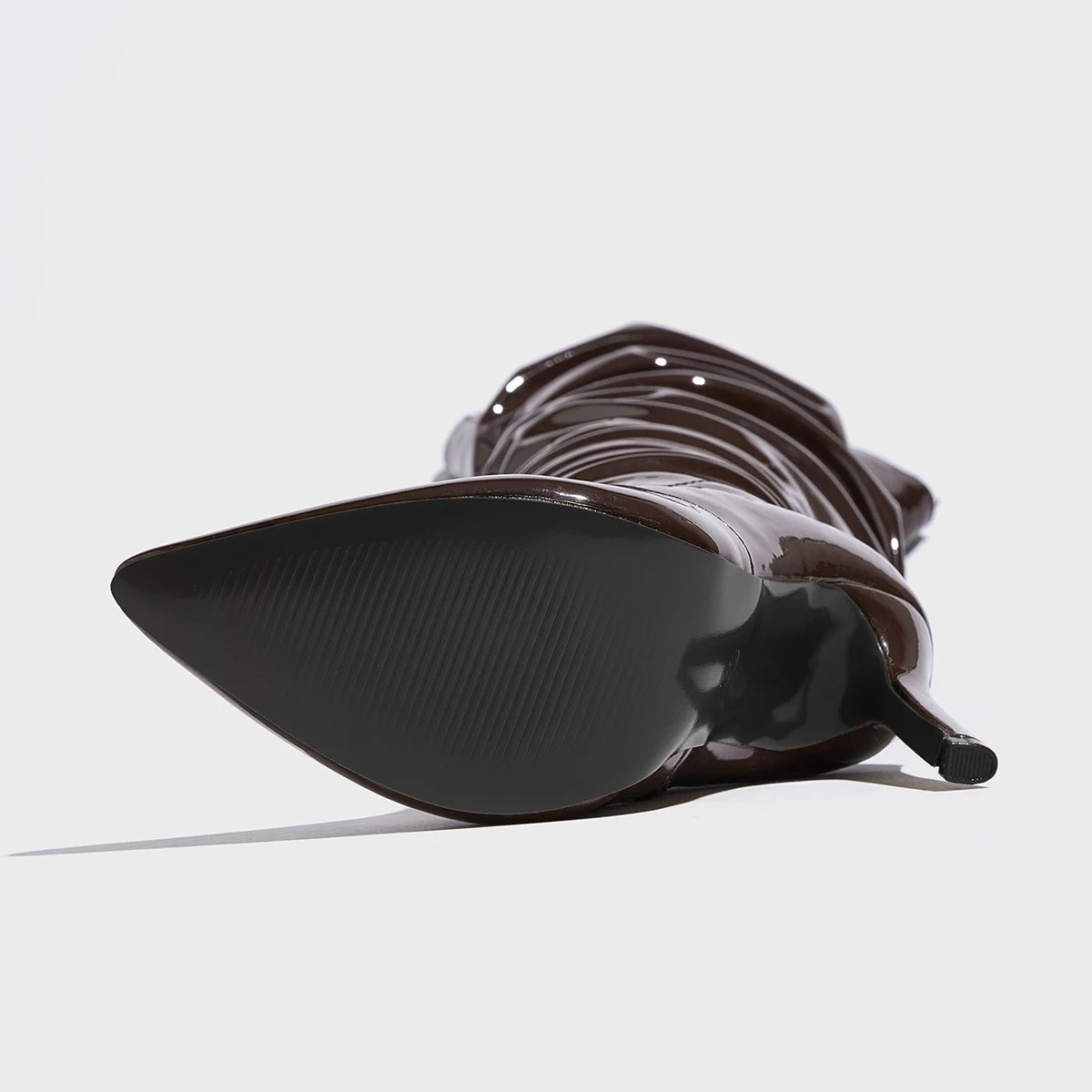 Sharp Pointed Patent Leather Fashionable Women's Boots Model Walking High Heels Boots Brown High Top Knee Size boots_highheel