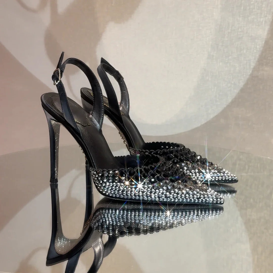 Luxury Rhinestones Gradient Slingbacks Women Pumps Fashion Bling Crystal Banquet Stiletto High Heels Fashion Party Prom Shoes heels_stiletto