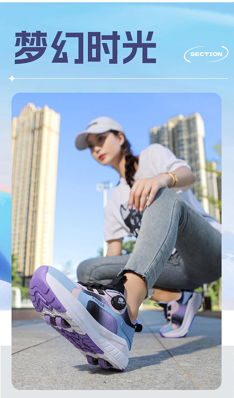 Fashion 4-wheel roller skates sneakers for students children outdoor wheel shoes Multifunctional sports shoes kids_shoes