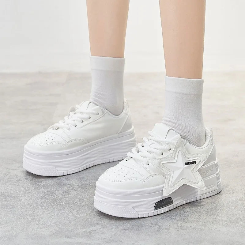 Leather Pink Chunky Sneakers Platform Lace-up Thick Sole Casual Shoes Women 2025 Slip on Fashion Outdoors Walking Shoes sneakers_platform