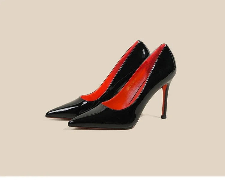 7cm Black Red Sole High Heels Spring Pointed Toe Stiletto Heel Sexy Shiny Single Shoes Fashion Patent Leather Women's Shoes heels_stiletto