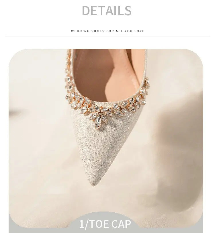2025 New French Stiletto Heels Pointy Head Shallow Mouth Shoes Rhinodiamond-Edged Korean Version White Crystal Wedding Pumps heels_stiletto