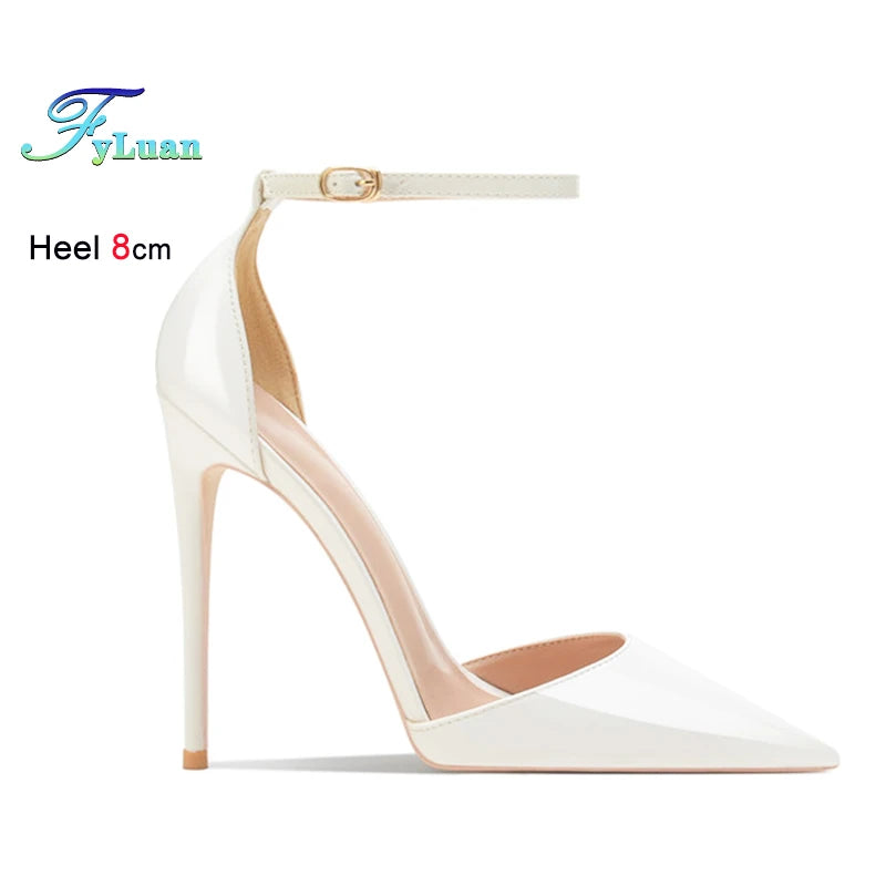 6cm 8cm 10cm 12cm Patent Leather Women Ankle Strap Pumps Pointed Toe Sexy High Heel Shoes Customize 33-46 Stiletto Talon Femme heels_stiletto