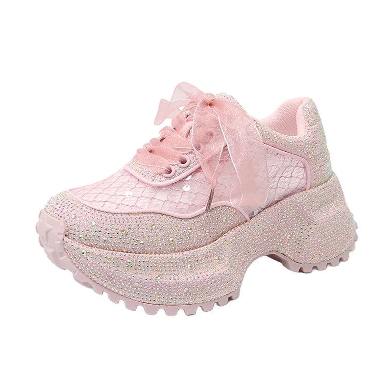 Women Shiny Rhinestones Shoes Summer Breathable Mesh Casual Sneakers Women Sport Shoes Platform Luxury Shoes zapatos mujer sneakers_platform