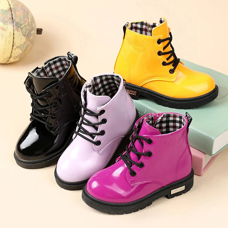 2026 New Winter Children Shoes PU Leather Waterproof Plush Boots Kids Snow Boots Brand Girls Boys Casual Boots Fashion Sneakers kids_shoes