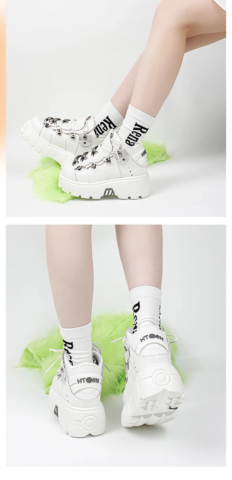 2025 New Brand Punk Style Women Shoes Lace-up heel height 6CM Platform Shoes Woman Rock Boots Metal Decor Woman Sneakers boots_platform