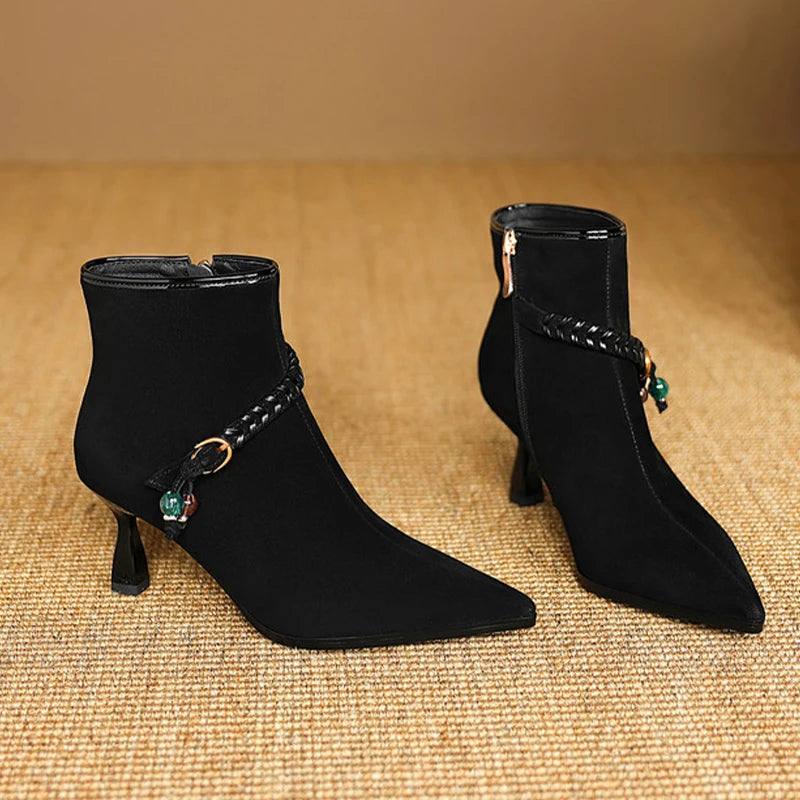 Pointed Toe Women's Ankle Boots High Heels Fashion Dress Shoes Designer Luxury Winter Boots 2025 New Elegant Pumps Mujer Botas boots_highheel