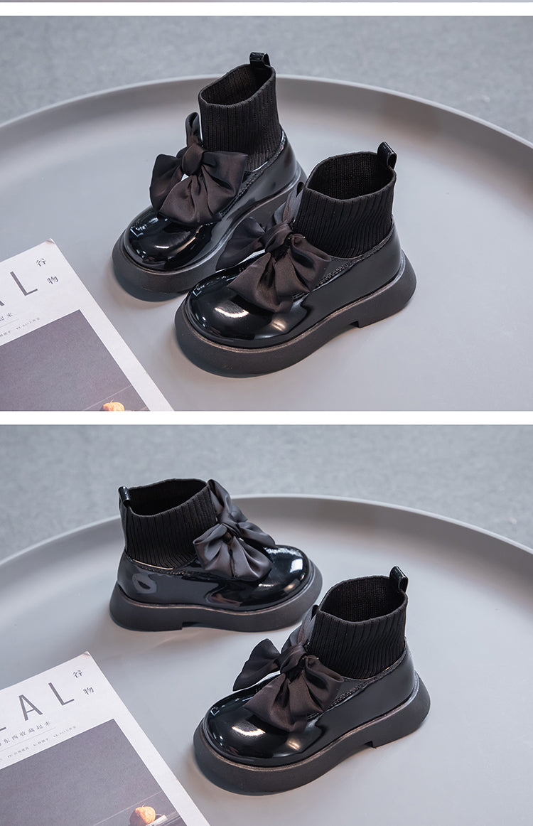 Girls Black Non-slip Kids Fashion Bow Elegant 2026 Glossy UK Uniform Child School Shoes Simple Casual 2026 Sock Boots Breathable kids_shoes