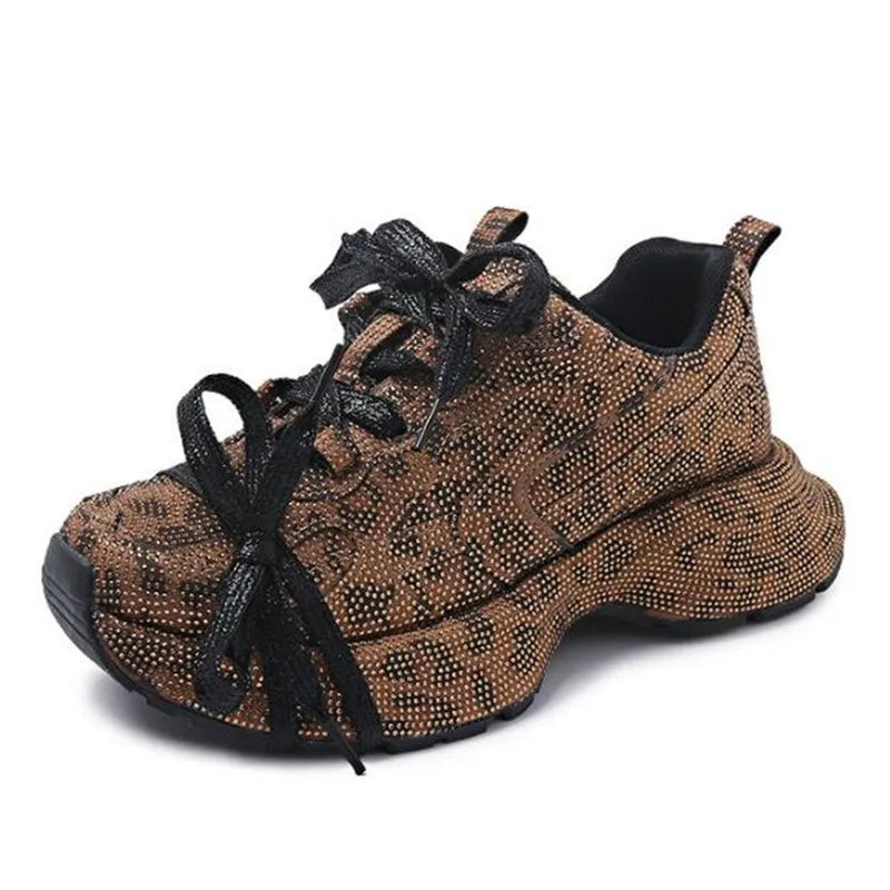 Designer Chunky Sneakers Women Bling Running Shoes Fashion Casual Genuine Leather Breathable Height Increased Flat Platform Shoe sneakers_platform