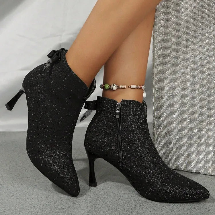 2025 Women's Thin High Heels Boots Autumn New Fashion Zip Shoes Women Bling Sexy Pointed Toe Party Ankle Boots Women Botas Mujer boots_highheel