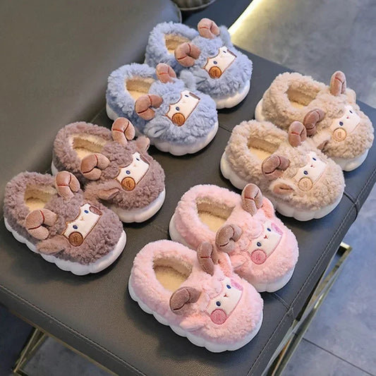 Cute Cartoon Winter Children Sheep Slippers Boys Girls Kid Indoor Anti Slip Warm Home Slippers Soft Comfortable Baby Plush Shoes kids_shoes