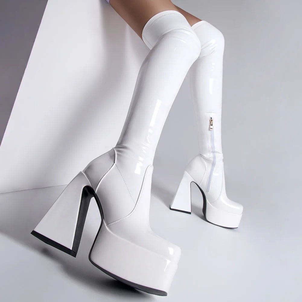 Platform Over The Knee High Boots 2022 Brand Design Zipper White Black Fashion Motorcycle Boots Sexy Party Walking Comfy Shoes boots_platform
